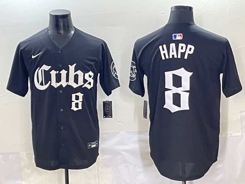 Men 2025 Chicago Cubs #8 Happ Black Five generations Joint Name Nike MLB Jersey style 8